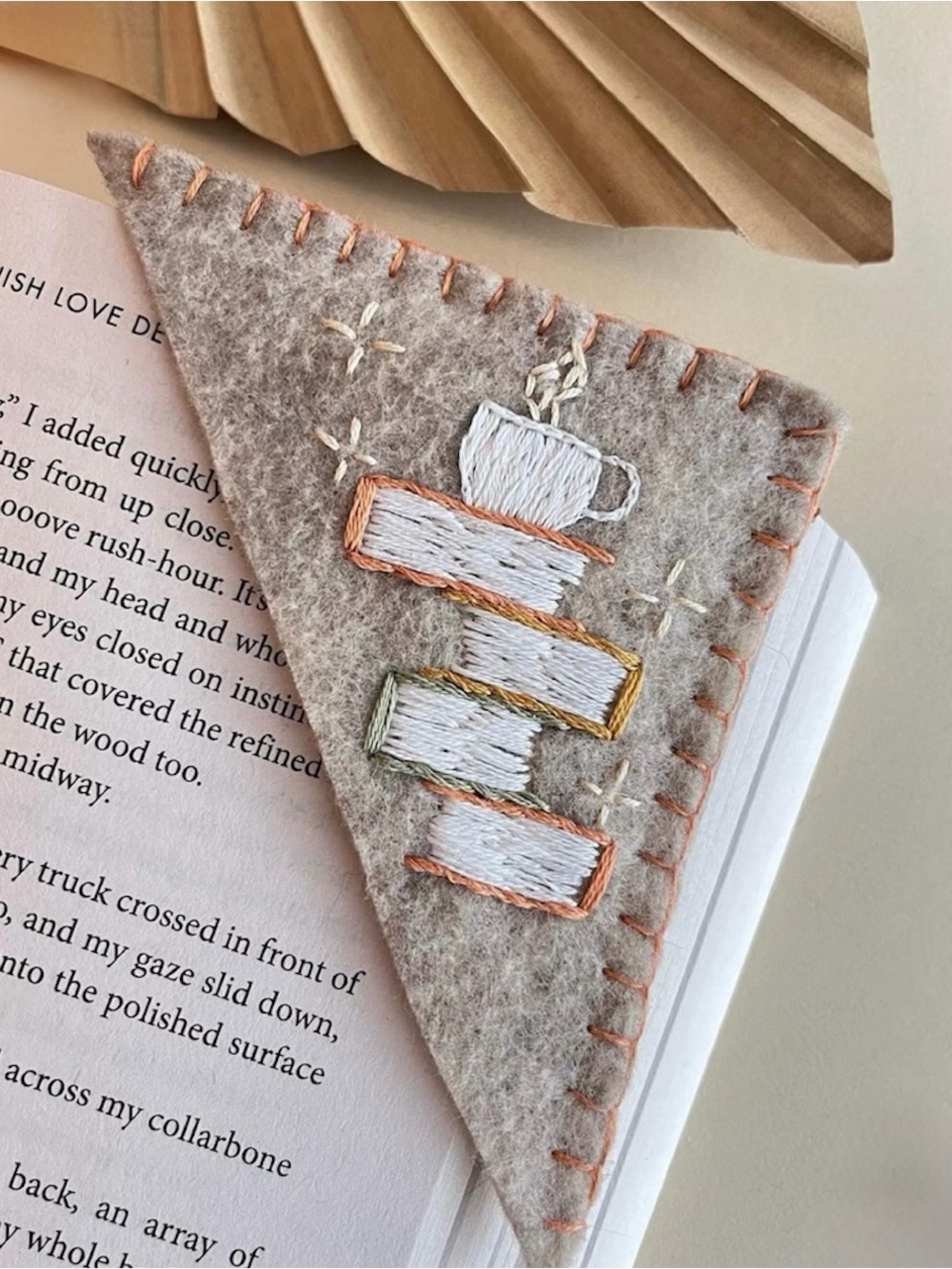 Handmade Upcycled Embroidered Book Stack Felt Corner Bookmark | Book Lover Gift